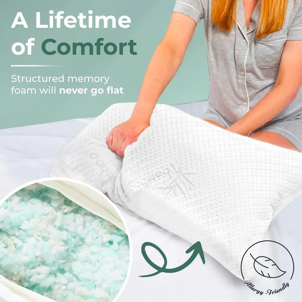 NWT Snuggle-Pedic Memory Foam Pillow - Queen, Side/Stomach/Back Sleepers white